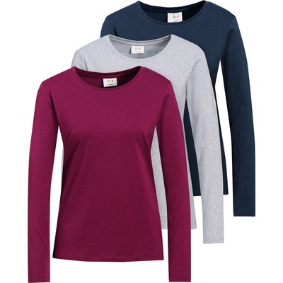 3 Damen Langarmshirts in Unifarben
