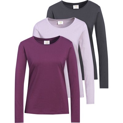 3 Damen Langarmshirts in Unifarben