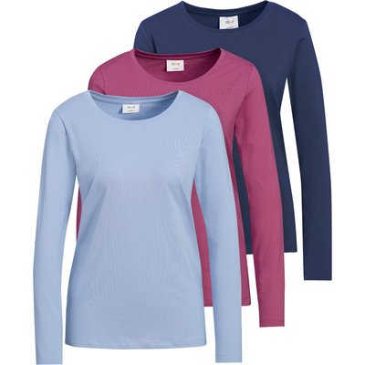 3 Damen Langarmshirts in Unifarben