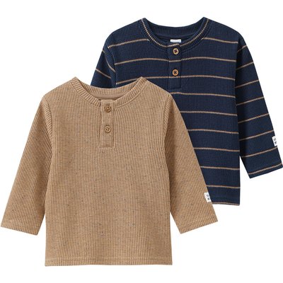 2 Newborn Langarmshirts mit Waffelstruktur