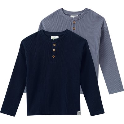 2 Jungen Langarmshirts aus Waffel-Piqué