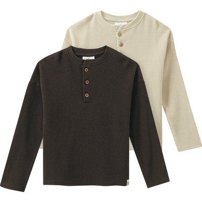 2 Jungen Langarmshirts aus Waffel-Piqué