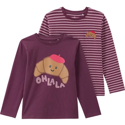 2 Mädchen Langarmshirts mit Crossaint-Motiven