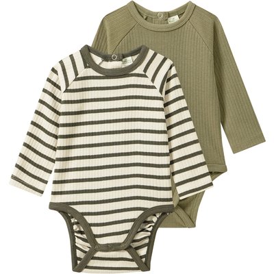 2 Baby Langarmbodys mit Rippstruktur