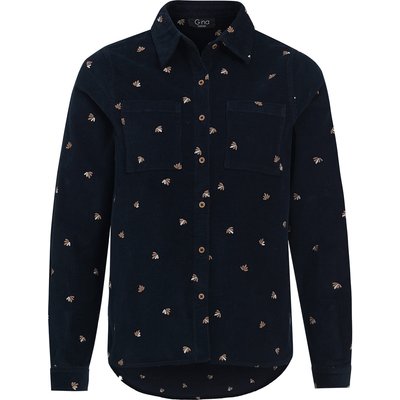 Damen Cordbluse mit floraler Stickerei
