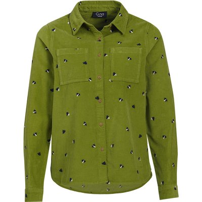 Damen Cordbluse mit floraler Stickerei