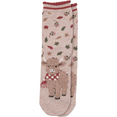 1 Paar Damen Socken mit Hochlandrind-Motiv