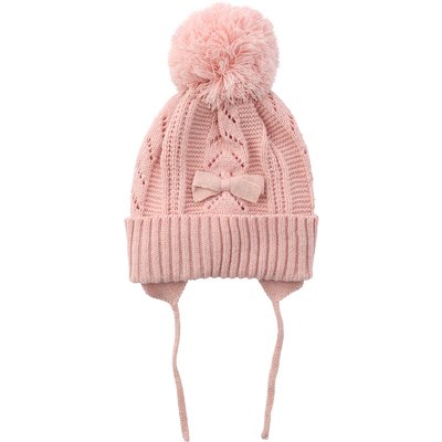 Baby Strickmütze mit Zopfmuster und Schleife