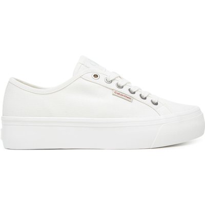 Sneakers aus Stoff Calvin Klein Jeans Vulc Flatform Ctn Logo Tag YW0YW01838 Weiß