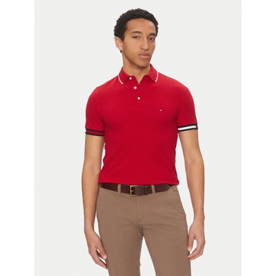 Tommy Hilfiger Poloshirt Flag Cuff MW0MW38458 Rot Slim Fit