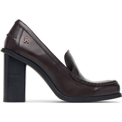 Halbschuhe Tommy Hilfiger Square Toe Heeled Loafer FW0FW09493 Dunkelbraun