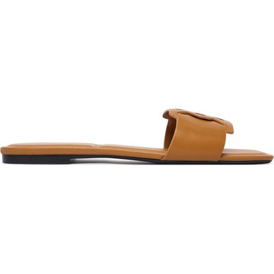 Pantoletten Calvin Klein Square Flat Sandal Emblem HW0HW03128 Braun