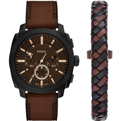 Uhr und Armband Set Fossil Machine Chronograph FS6102SET Braun