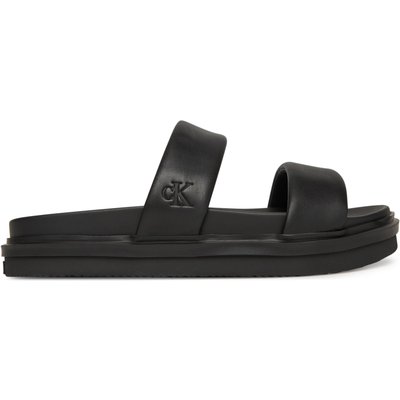 Pantoletten Calvin Klein Jeans Flat Molded Doublebar Sandal Lth YM0YM01226 Schwarz
