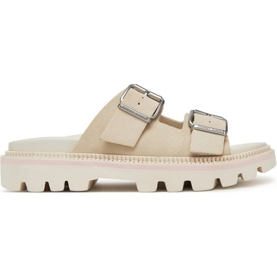 Pantoletten Tommy Jeans Double Strap Sandal Suede EN0EN02797 Écru