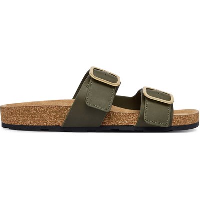 Pantoletten Tommy Hilfiger Leather Double Strap Cork Sandals FW0FW09118 Grün