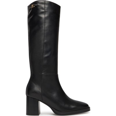 Stiefel Tommy Hilfiger Stacked Heel Leather Long Boot FW0FW08865 Schwarz
