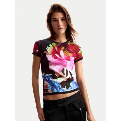 Desigual T-Shirt Multiflowers Lacroix 26SWTK49 Schwarz Regular Fit
