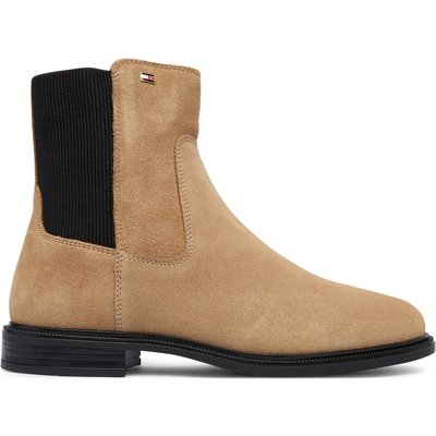 Klassische Stiefeletten Tommy Hilfiger Enamel Flag Suede Ankle Chelsea FW0FW09575 Beige