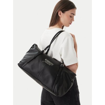 Handtasche Tommy Jeans Pebble Grain Metal Logo Tote Bag AW0AW18472 Schwarz