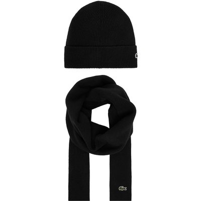 Set Schal und Mütze Lacoste RB5385 Schwarz