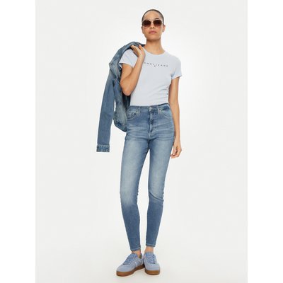 Tommy Jeans T-Shirt Linear DW0DW18398 Himmelblau Slim Fit