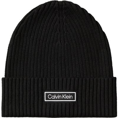 Mütze Calvin Klein Patch Chunky Rib Cotton Beanie LV04D8053G Schwarz
