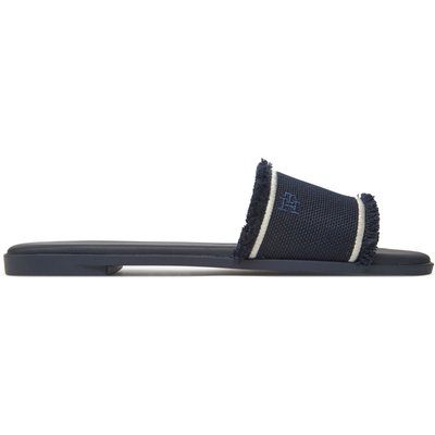 Pantoletten Tommy Hilfiger Fringe Canvas Flat Sandal FW0FW08908 Dunkelblau