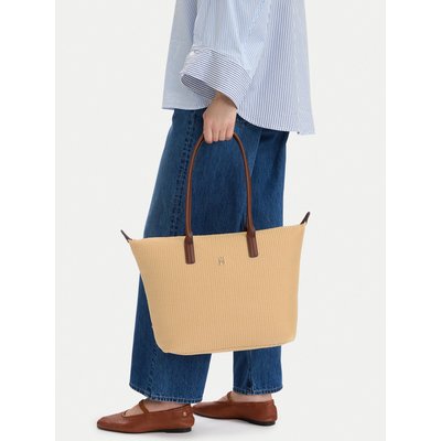 Handtasche Tommy Hilfiger Popette Tote Raffia AW0AW18528 Beige