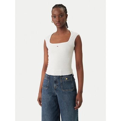 Tommy Jeans Top Smock Seersucker DW0DW22220 Weiß Slim Fit
