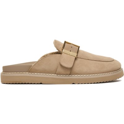 Pantoletten Tommy Hilfiger Th Buckle Fur Suede Mule FW0FW09083 Beige