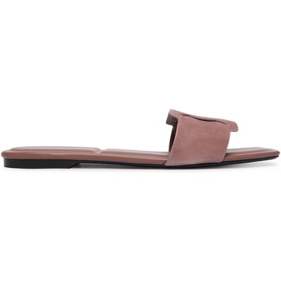 Pantoletten Calvin Klein Square Flat Sndl Embl Suede HW0HW03055 Rosa