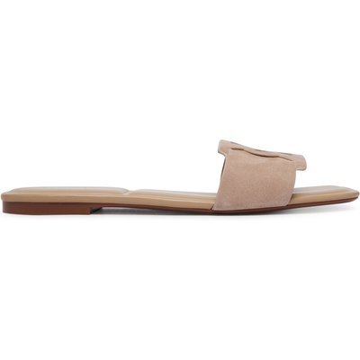 Pantoletten Calvin Klein Square Flat Sndl Embl Suede HW0HW03055 Beige