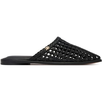 Pantoletten Tommy Hilfiger Hilfiger Leather Mix Flat Mule FW0FW09280 Schwarz