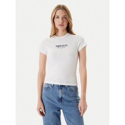 Tommy Jeans T-Shirt Logo Pointelle DW0DW20899 Écru Slim Fit