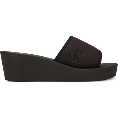 Pantoletten Calvin Klein Jeans Beach Wedge Slide Canvas YW0YW01725 Schwarz