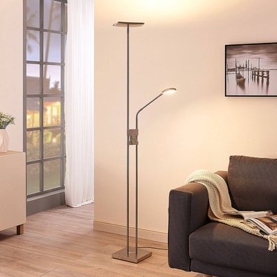 LED-Deckenfluter Jonne mit Lesearm, dimmbar, eckig