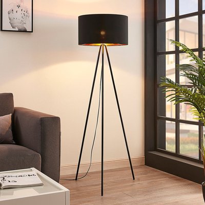 Dreibeinige Textil-Stehleuchte Folke, schwarz