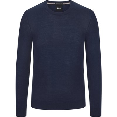BOSS Pullover aus Schurwolle mit Rundhalsausschnitt