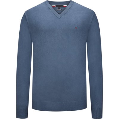 Tommy Hilfiger Pullover aus Baumwolle mit V-Ausschnitt und Logo-Aufnäher