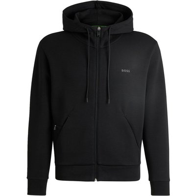 BOSS GREEN Sweatjacke mit Kapuze und gummiertem Label-Schriftzug