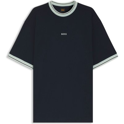 BOSS ORANGE Unifarbenes T-Shirt mit Streifenakzenten und Logo-Stickerei