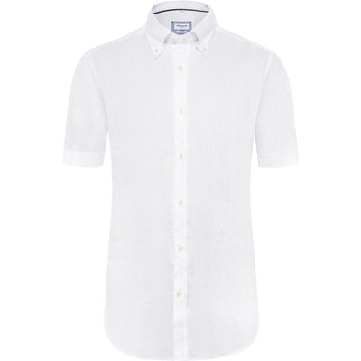 Tom Rusborg Unifarbenes Leinenkurzarmhemd mit Button Down-Kragen