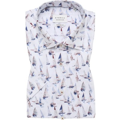 Eterna Kurzarmhemd aus Baumwolle mit Segelboot-Print, Comfort Fit