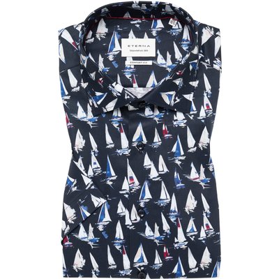 Eterna Kurzarmhemd aus Baumwolle mit Seegelboot-Print, Comfort Fit