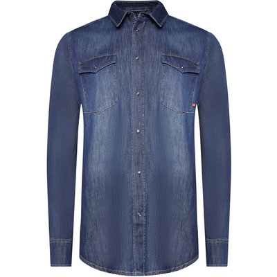 MOS MOSH Gallery Extralanges Circle Denim-Hemd mit Brusttaschen und Druckknopfleiste