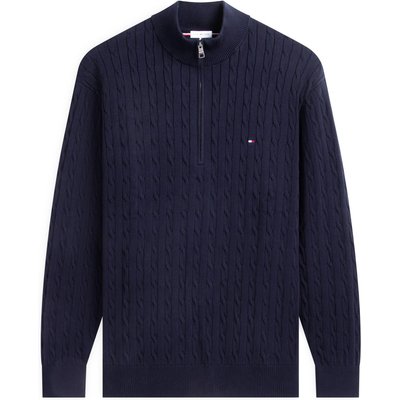 Tommy Hilfiger Strick-Troyer aus Baumwolle mit Zopfmuster und Logo-Stickerei