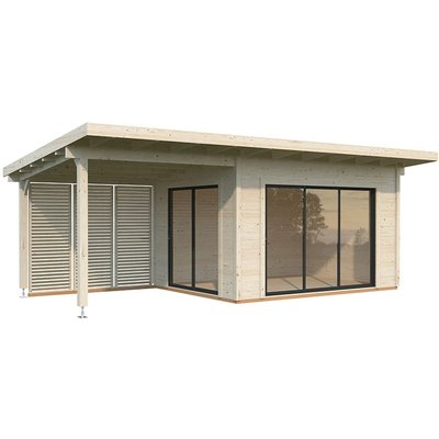 Palmako Grace 7.2m x 3.9m Double Glazed Pent Log Cabin with Gazebo Sliding Doors Plus (56mm)