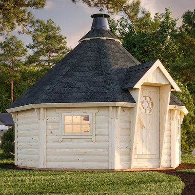 Palmako Eva 3.8m x 3.8m Corner Log Cabin BBQ Hut - Barbecue Hut (44mm)