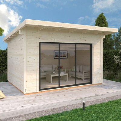 Palmako Grace 4m x 3m Double Glazed Pent Log Cabin Sliding Doors Plus (56mm)